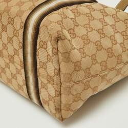 Pre Owned Gucci Gold/Beige GG Canvas and Leather Jolicoeur Tote