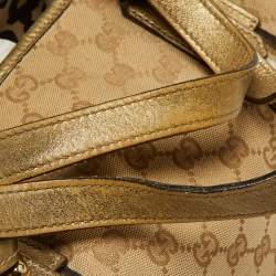 Pre Owned Gucci Gold/Beige GG Canvas and Leather Jolicoeur Tote