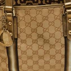 Pre Owned Gucci Gold/Beige GG Canvas and Leather Jolicoeur Tote
