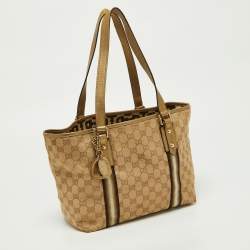 Pre Owned Gucci Gold/Beige GG Canvas and Leather Jolicoeur Tote