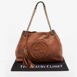 Pre Owned Gucci Brown Leather Medium Soho Chain Shoulder Bag