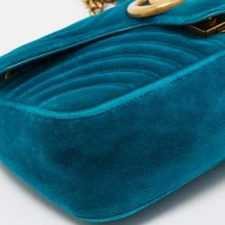 Pre Owned Gucci Green Matelassé Velvet Small GG Marmont Shoulder Bag