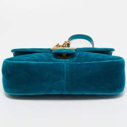 Pre Owned Gucci Green Matelassé Velvet Small GG Marmont Shoulder Bag