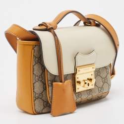 Pre Owned Gucci Tricolor GG Supreme Canvas and Leather Padlock Shoulder Bag