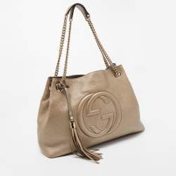 Pre Owned حقيبة يد توتس غوتشي سوهو جلد ذهبي فاتح محببة بسلسلة متوسطة 