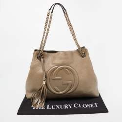 Pre Owned حقيبة يد توتس غوتشي سوهو جلد ذهبي فاتح محببة بسلسلة متوسطة 