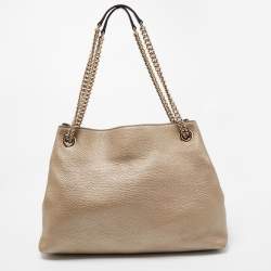 Pre Owned حقيبة يد توتس غوتشي سوهو جلد ذهبي فاتح محببة بسلسلة متوسطة 