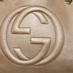 Pre Owned حقيبة يد توتس غوتشي سوهو جلد ذهبي فاتح محببة بسلسلة متوسطة 