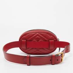 Pre Owned Gucci Red Matelasse Leather GG Marmont Belt Bag