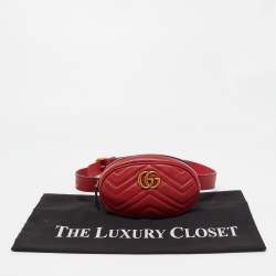 Pre Owned Gucci Red Matelasse Leather GG Marmont Belt Bag
