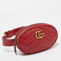 Pre Owned Gucci Red Matelasse Leather GG Marmont Belt Bag