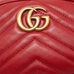 Pre Owned Gucci Red Matelasse Leather GG Marmont Belt Bag