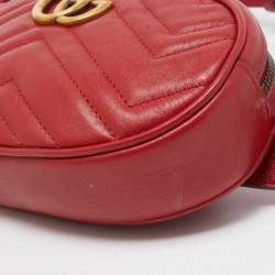 Pre Owned Gucci Red Matelasse Leather GG Marmont Belt Bag