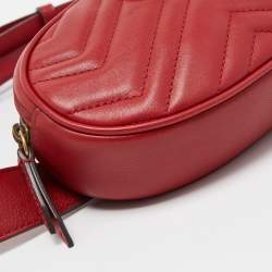 Pre Owned Gucci Red Matelasse Leather GG Marmont Belt Bag