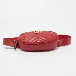 Pre Owned Gucci Red Matelasse Leather GG Marmont Belt Bag