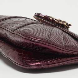 Pre Owned Gucci Purple Snakeskin Limited Edition Crystals Tom Ford Dragon Shoulder Bag