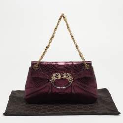 Pre Owned Gucci Purple Snakeskin Limited Edition Crystals Tom Ford Dragon Shoulder Bag
