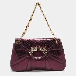 Pre Owned Gucci Purple Snakeskin Limited Edition Crystals Tom Ford Dragon Shoulder Bag