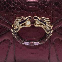 Pre Owned Gucci Purple Snakeskin Limited Edition Crystals Tom Ford Dragon Shoulder Bag
