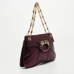 Pre Owned Gucci Purple Snakeskin Limited Edition Crystals Tom Ford Dragon Shoulder Bag