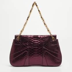 Pre Owned Gucci Purple Snakeskin Limited Edition Crystals Tom Ford Dragon Shoulder Bag