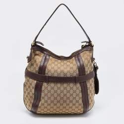Pre Owned Gucci Beige/Brown GG Canvas and Leather Medium GG Running Hobo       