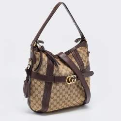 Pre Owned Gucci Beige/Brown GG Canvas and Leather Medium GG Running Hobo       