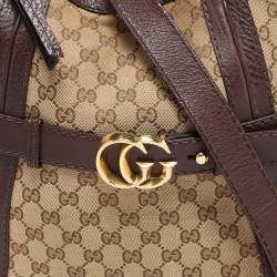 Pre Owned Gucci Beige/Brown GG Canvas and Leather Medium GG Running Hobo       