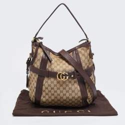 Pre Owned Gucci Beige/Brown GG Canvas and Leather Medium GG Running Hobo       