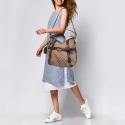 Pre Owned Gucci Beige/Brown GG Canvas and Leather Medium GG Running Hobo       