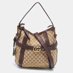 Pre Owned Gucci Beige/Brown GG Canvas and Leather Medium GG Running Hobo       