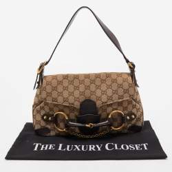 مملوكة مسبقًا Gucci Beige/Ebony GG Canvas and Leather Horsebit Chain Shoulder Bag