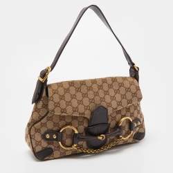 مملوكة مسبقًا Gucci Beige/Ebony GG Canvas and Leather Horsebit Chain Shoulder Bag