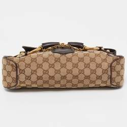 مملوكة مسبقًا Gucci Beige/Ebony GG Canvas and Leather Horsebit Chain Shoulder Bag