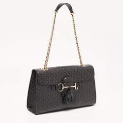 مملوكة مسبقًا Gucci Black Guccissima Leather Medium Emily Chain Shoulder Bag