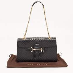 مملوكة مسبقًا Gucci Black Guccissima Leather Medium Emily Chain Shoulder Bag