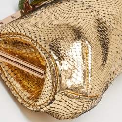 Pre Owned Gucci Gold Watersnake Leather Serpent Buckle Frame Clutch