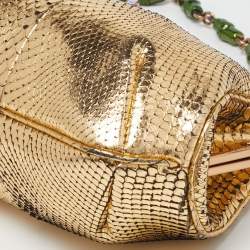 Pre Owned Gucci Gold Watersnake Leather Serpent Buckle Frame Clutch