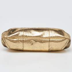 Pre Owned Gucci Gold Watersnake Leather Serpent Buckle Frame Clutch