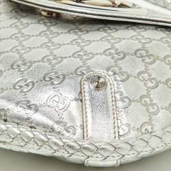 Pre Owned Gucci Silver Guccissima Leather Medium Britt Tassel Hobo