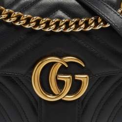 Pre Owned Gucci Black Matelasse Leather Mini GG Marmont Crossbody Bag