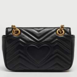 Pre Owned Gucci Black Matelasse Leather Mini GG Marmont Crossbody Bag
