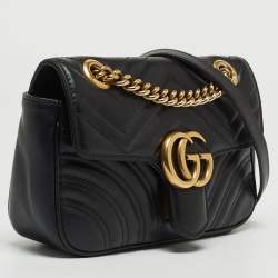Pre Owned Gucci Black Matelasse Leather Mini GG Marmont Crossbody Bag