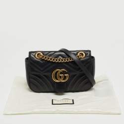 Pre Owned Gucci Black Matelasse Leather Mini GG Marmont Crossbody Bag