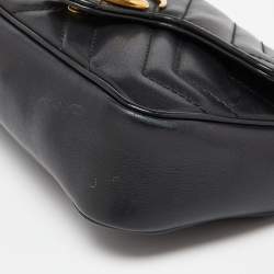 مملوكة مسبقًا Gucci Black Matelassé Leather Super Mini GG Marmont Shoulder Bag