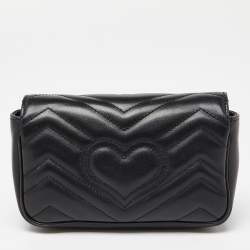 مملوكة مسبقًا Gucci Black Matelassé Leather Super Mini GG Marmont Shoulder Bag