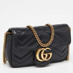 مملوكة مسبقًا Gucci Black Matelassé Leather Super Mini GG Marmont Shoulder Bag