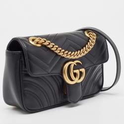 Gucci Black Matelassé Leather Mini GG Marmont Shoulder Bag
