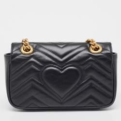 Gucci Black Matelassé Leather Mini GG Marmont Shoulder Bag