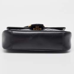 Gucci Black Matelassé Leather Mini GG Marmont Shoulder Bag